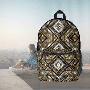 Sac À Dos Imprimé Motif moderne en argent, or et noir, monogramme