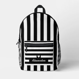 Sac À Dos Imprimé Motif moderne noir blanc rayé avec coeur