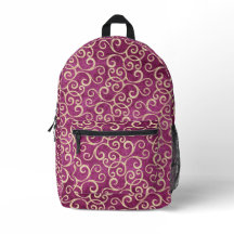 Motif or et rose pourpre Damas mou Monogramme