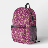 Motif or et rose pourpre Damas mou Monogramme