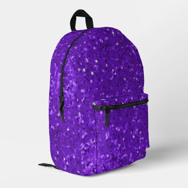 Sac À Dos Imprimé Motif Pailleté Faux Glitter Violet Profond (Coin arrière gauche)