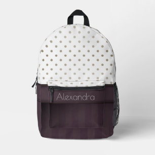 Sac À Dos Imprimé Motif pois et prune poudré avec nom