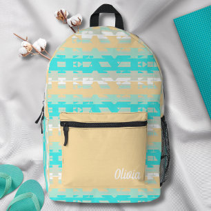 Sac À Dos Imprimé Motif rayé turquoise beige pastel doux