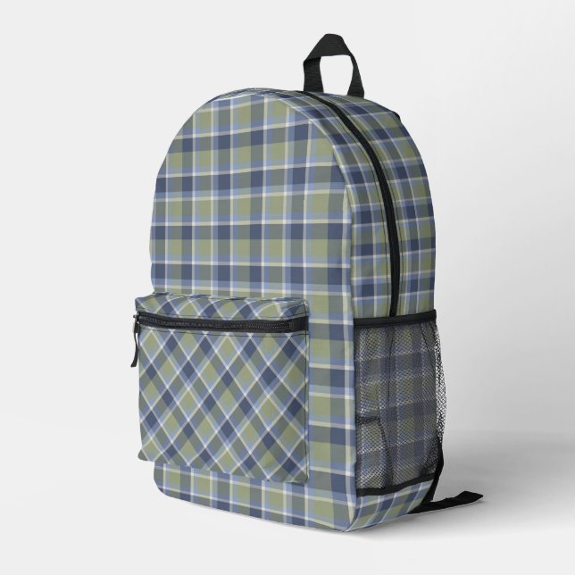 Sac À Dos Imprimé Motif Sage vert et bleu Plaid (Coin arrière droit)