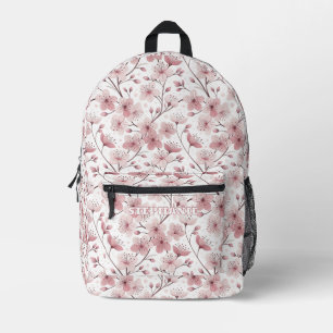 Sac À Dos Imprimé Motif Sakura en fleurs de cerises roses sur blanc 