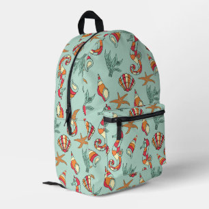 Sac À Dos Imprimé Motif Seahorse et Seashell Turquoise