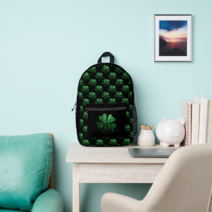 Sac À Dos Imprimé Motif Shamrock brillant vert foncé sur noir
