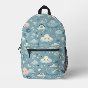 Sac À Dos Imprimé Motif Sky Whimsical avec nuages, étoiles - Bleu