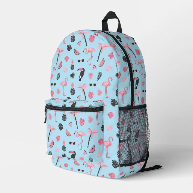 Sac À Dos Imprimé Motif tropical d'été rose et bleu (Coin arrière droit)