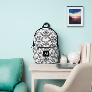 Sac À Dos Imprimé Motif vintage blanc et noir Monogramme