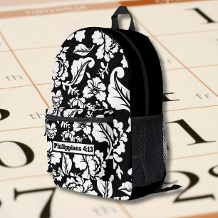 Sac À Dos Imprimé Motif Vintage Floral noir et blanc avec verse
