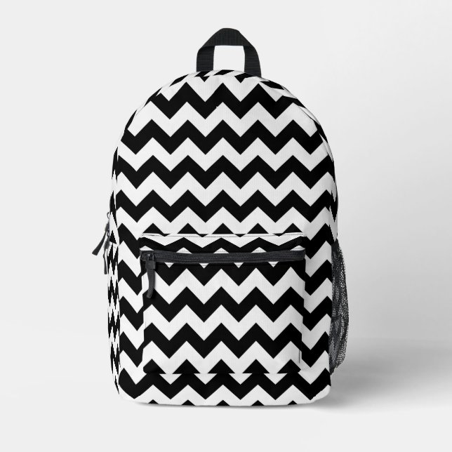 Sac À Dos Imprimé Motif Zigzag noir et blanc, Motif Chevron (Recto)