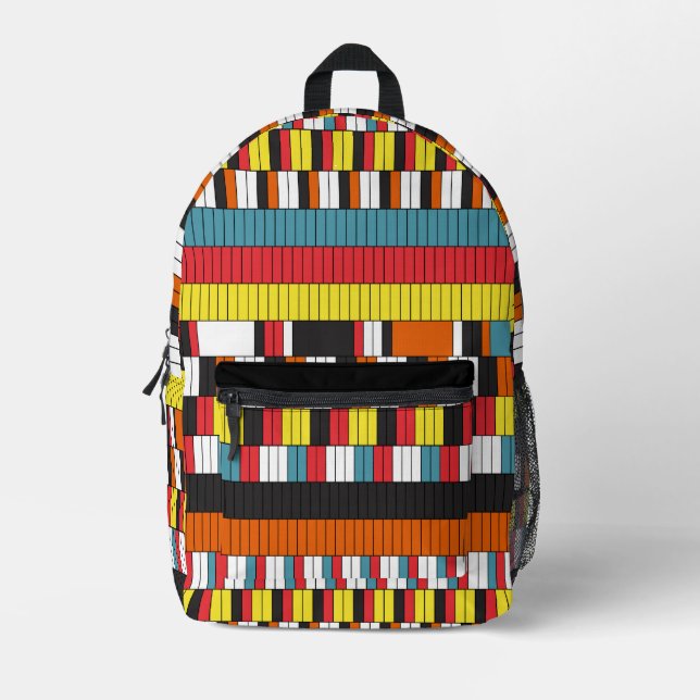 Sac À Dos Imprimé Motifs horizontaux rouge jaune (Recto)