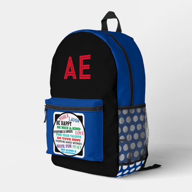 Sac À Dos Imprimé Motivation des Pois Bleu Monogramme (Coin arrière droit)