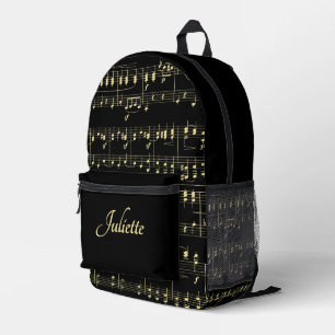 Sac À Dos Imprimé Musique d'or sur le nom de script noir avant