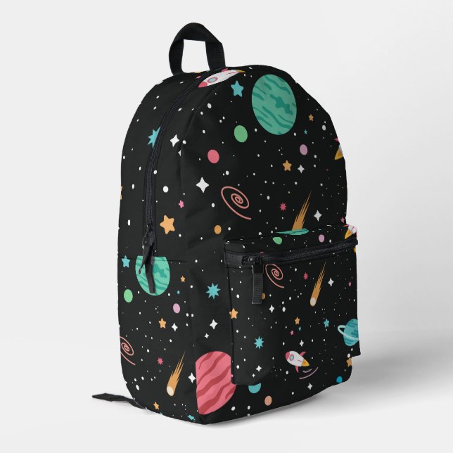 Sac À Dos Imprimé Navires spatiaux et planètes en noir (Coin arrière gauche)