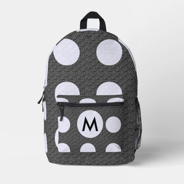 Sac À Dos Imprimé Noir avec des pois blancs monogrammés  (Recto)