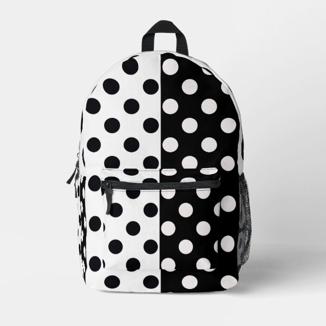 Sac À Dos Imprimé Noir Blanc demi-couleur fractionné en Pois Inverse (Recto)