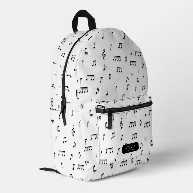 Sac À Dos Imprimé Noir & blanc Notes musicales Symbole Nom du Motif (Coin arrière gauche)