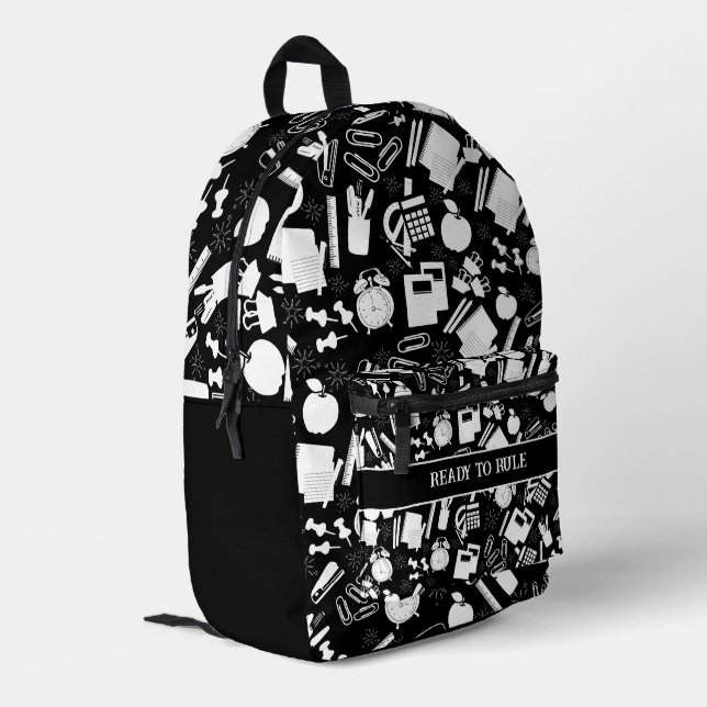 Sac À Dos Imprimé noir et blanc Fournitures scolaires Motif (Coin arrière gauche)