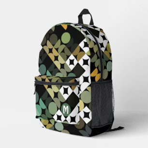 Sac À Dos Imprimé Noir Vert Beige Brown Cercles du milieu du siècle 