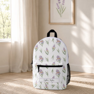 Sac À Dos Imprimé Nom botanique de l'iris lavande violet esthétique