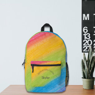 Sac À Dos Imprimé Nom d'enfant personnalisé Texte Arc-en-ciel bandes
