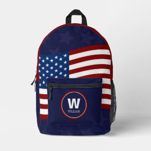 Sac À Dos Imprimé Nom du monogramme American Flag Map Personnalisé