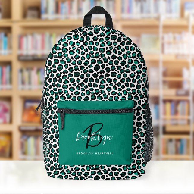 Sac À Dos Imprimé Nom du monogramme de l'Empreinte de léopard turquo (Créateur téléchargé)