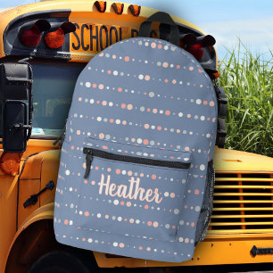 Sac À Dos Imprimé Nom du monogramme de Pois bleu rose