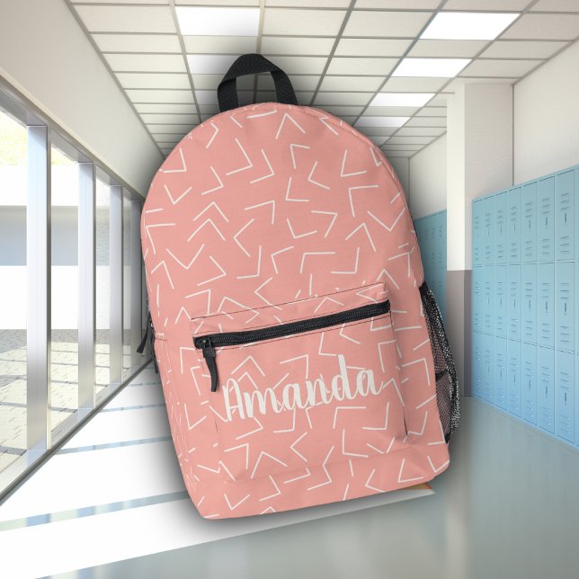 Sac À Dos Imprimé Nom du monogramme des flèches géométriques roses (Créateur téléchargé)