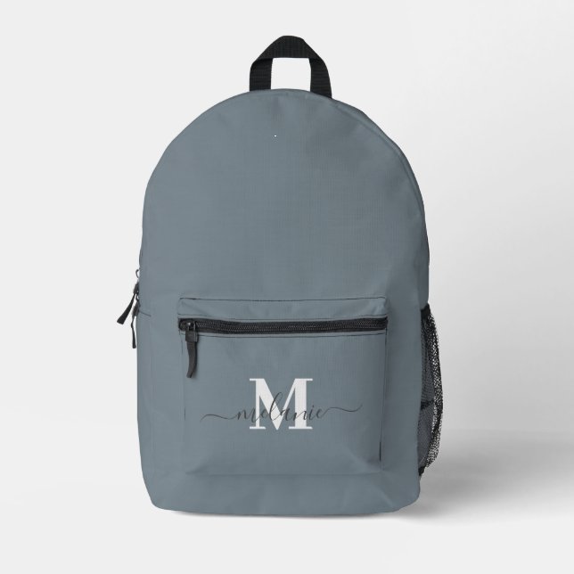 Sac À Dos Imprimé Nom du monogramme personnalisé bleu foncé moderne (Recto)