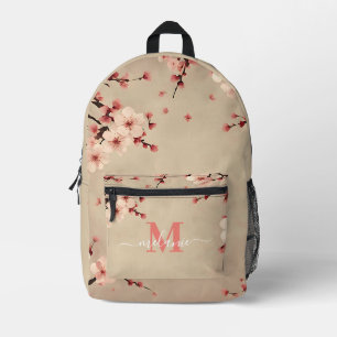 Sac À Dos Imprimé Nom du monogramme personnalisé Fleur de cerisier r