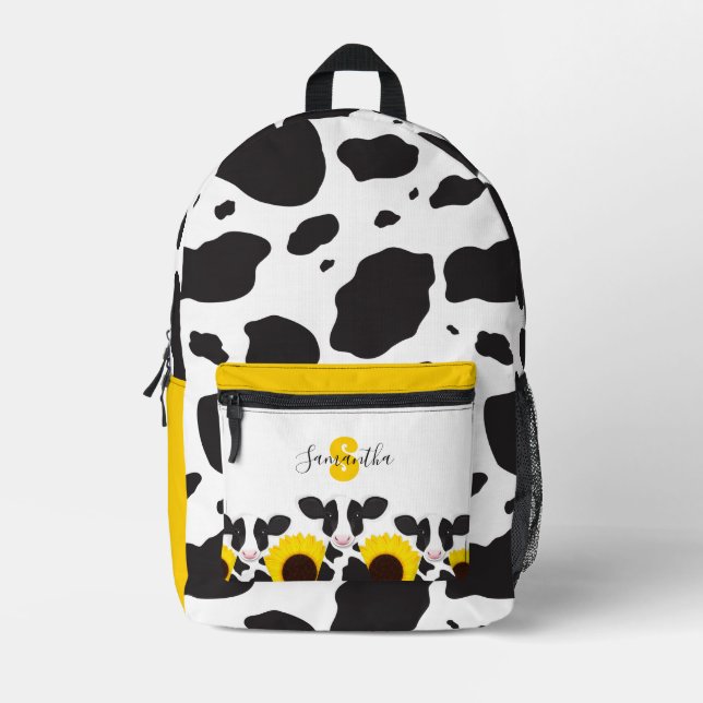 Sac À Dos Imprimé Nom du monogramme Tournesol de vache animale (Recto)