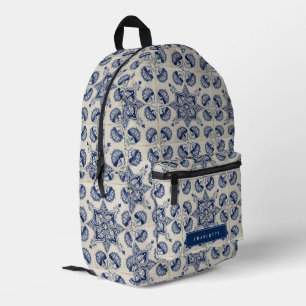 Sac À Dos Imprimé Nom du Motif géométrique bleu blanc vintage