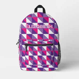 Sac À Dos Imprimé Nom Géométrique Abstrait Rétro Rose Violet & Blanc
