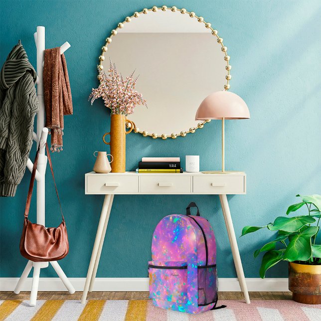 Sac À Dos Imprimé Nom Opal Abstrait d'incendie d'or élégant (Créateur téléchargé)