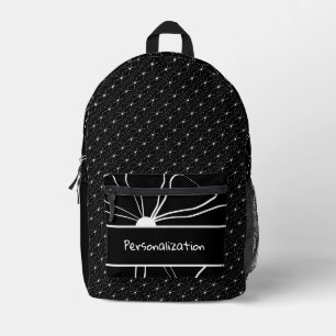 Sac À Dos Imprimé Nom personnalisé Abstrait Floral Line Art Noir