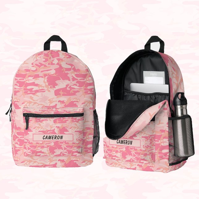 Sac À Dos Imprimé Nom personnalisé Camouflage rose clair (Personalized Name Light Pink Camouflage Printed Backpack)