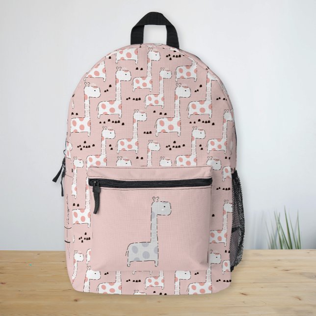 Sac À Dos Imprimé Nom personnalisé Cute Giraffe Motif fille rose (Custom Name Cute Giraffe Pattern Girl's Pink Printed Backpack)