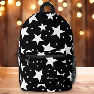 Sac À Dos Imprimé Nom personnalisé de la Preppy Black & White Star