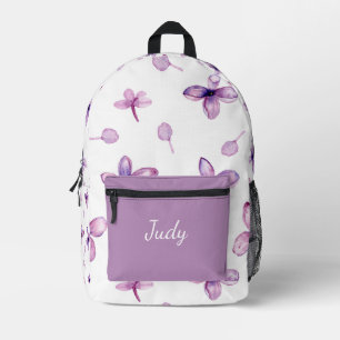 SAC À DOS IMPRIMÉ NOM PERSONNALISÉ DU MOTIF DE FLEURS VIOLET CHIC
