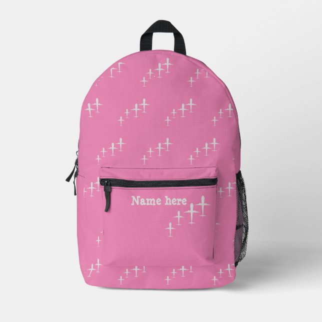Sac À Dos Imprimé Nom personnalisé Enfants Amusants Avions Pink Scho (Recto)