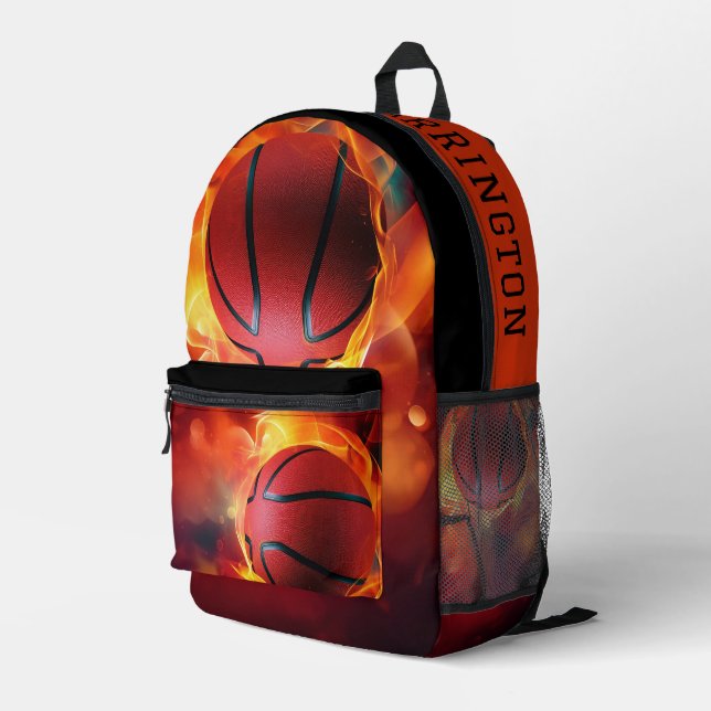 Sac À Dos Imprimé Nom personnalisé Flaming Basketball (Coin arrière droit)