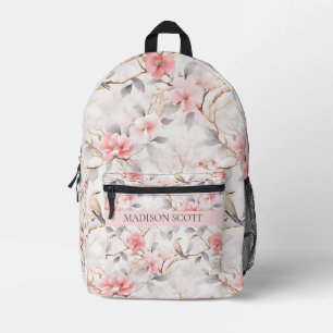 Sac À Dos Imprimé Nom personnalisé Floral rose tendre