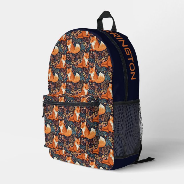 Sac À Dos Imprimé Nom personnalisé Foxes et Motif de feuilles (Coin arrière droit)