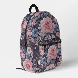 Sac À Dos Imprimé Nom personnalisé Marine bleu rose Parties scintill