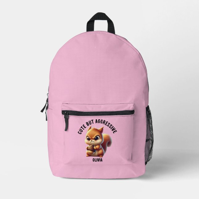 Sac À Dos Imprimé Nom Personnalisé, Mignonne Mais Agressive Écureuil (Recto)