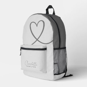 Sac À Dos Imprimé Nom personnalisé moderne Gris Tons d'amour Coeur