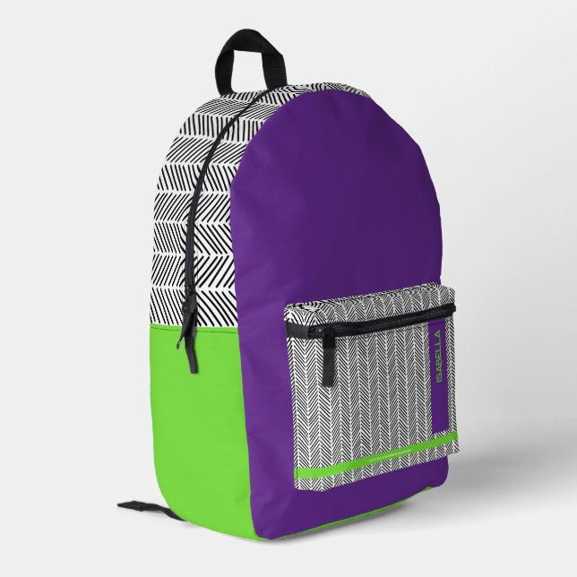 Sac À Dos Imprimé Nom personnalisé moderne Purple Green | Personnali (Coin arrière gauche)